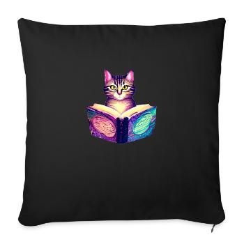 Books Cat Reading Domestic Cat Cat Book Kitten - Sofa pillowcase 17,3'' x 17,3'' (45 x 45 cm) - black - Front