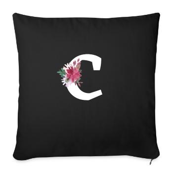 Lettre c floral - Housse de coussin décorative 45 x 45 cm - noir - Devant