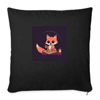Un renard mignon regarde la télévision et mange de la pizza - Housse de coussin décorative 45 x 45 cm - noir - Devant