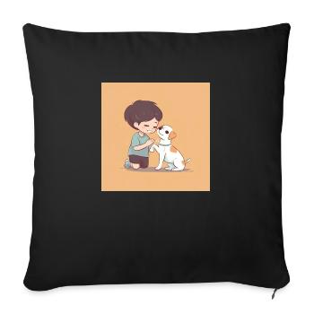 Little boy sitting next to a dog - Sofa pillowcase 17,3'' x 17,3'' (45 x 45 cm) - black - Front