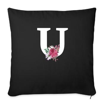 Lettre u floral - Housse de coussin décorative 45 x 45 cm - noir - Devant