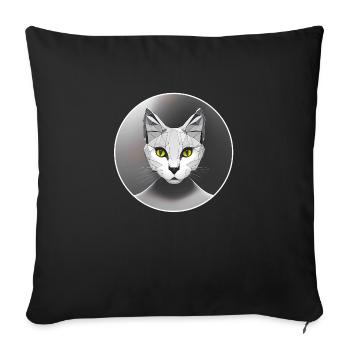 Cat as graphic Low Poly Art Circle noir et blanc - Housse de coussin décorative 45 x 45 cm - noir - Devant