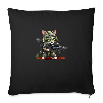 Chat cool dans le look militaire. - Housse de coussin décorative 45 x 45 cm - noir - Devant