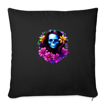Skull Boho mit Blumenkranz Multicolor - Sofakissenbezug 45 x 45 cm - Schwarz - Vorne