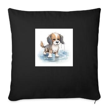 Happy dog playing in a rain puddle - Sofa pillowcase 17,3'' x 17,3'' (45 x 45 cm) - black - Front