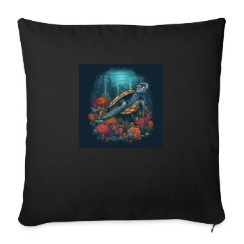 Beautiful turtle swimming in coral reef - Sofa pillowcase 17,3'' x 17,3'' (45 x 45 cm) - black - Front