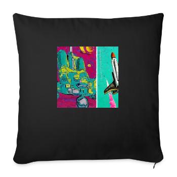 navette spatiale van gogh - Housse de coussin décorative 45 x 45 cm - noir - Devant