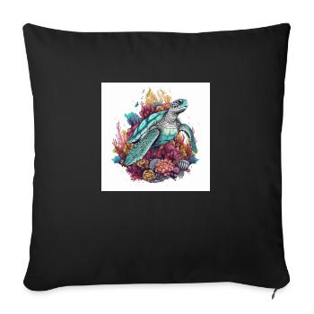 Belle tortue nageant dans le récif corallien - Housse de coussin décorative 45 x 45 cm - noir - Devant