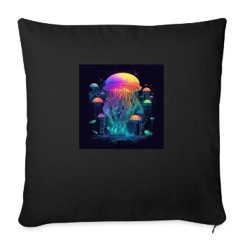 Neonfarbene Qualle schwimmt im Meer - Sofakissenbezug 45 x 45 cm - Schwarz - Vorne