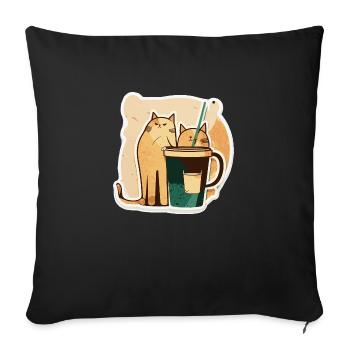 Katzen trinken Kaffee mit Strohhalm Geschenk - Sofakissenbezug 45 x 45 cm - Schwarz - Vorne
