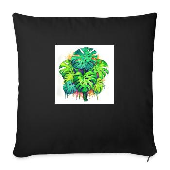 Hand-drawn watercolor Monstera plant - Sofa pillowcase 17,3'' x 17,3'' (45 x 45 cm) - black - Front