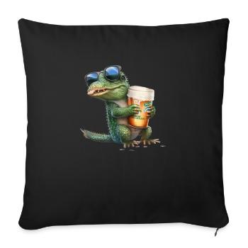 Crocodile apprécie la bière avec des lunettes de soleil - Housse de coussin décorative 45 x 45 cm - noir - Devant