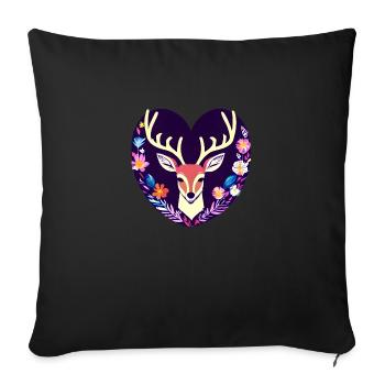 Deer Heart Flowers Nature Forest - Sofa pillowcase 17,3'' x 17,3'' (45 x 45 cm) - black - Front
