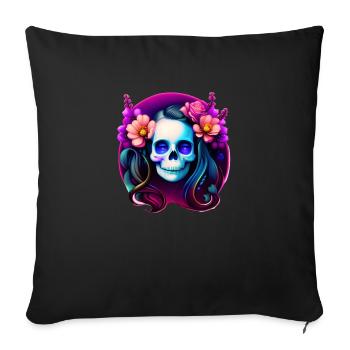 Skull Boho Multicolor Frauen Schädel mit Blumen - Sofakissenbezug 45 x 45 cm - Schwarz - Vorne