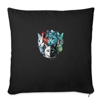 Visages de chats colorés - Housse de coussin décorative 45 x 45 cm - noir - Devant