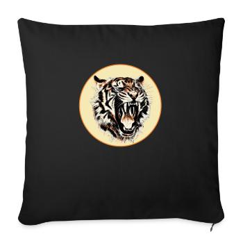 Brüllender Tiger als Zeichnung in Kreis - Sofakissenbezug 45 x 45 cm - Schwarz - Vorne