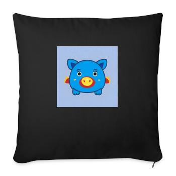 Petit cochon bleu mignon - Housse de coussin décorative 45 x 45 cm - noir - Devant