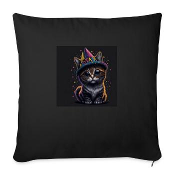 Katze mit Geburtstagshut - Sofakissenbezug 45 x 45 cm - Schwarz - Vorne