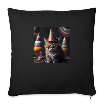Chat avec chapeau d’anniversaire - Housse de coussin décorative 45 x 45 cm - noir - Devant