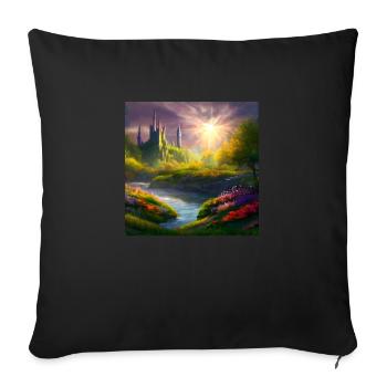 Peinture d’un paysage fantastique au lever du soleil - Housse de coussin décorative 45 x 45 cm - noir - Devant
