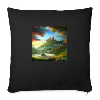 Painting of a fantasy landscape at sunrise - Sofa pillowcase 17,3'' x 17,3'' (45 x 45 cm) - black - Front