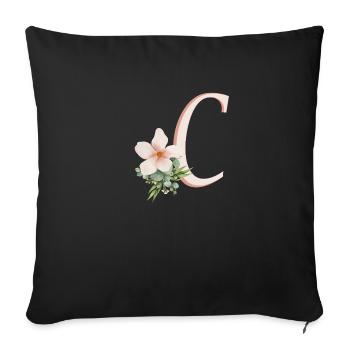 Lettre C avec fleur - Housse de coussin décorative 45 x 45 cm - noir - Devant