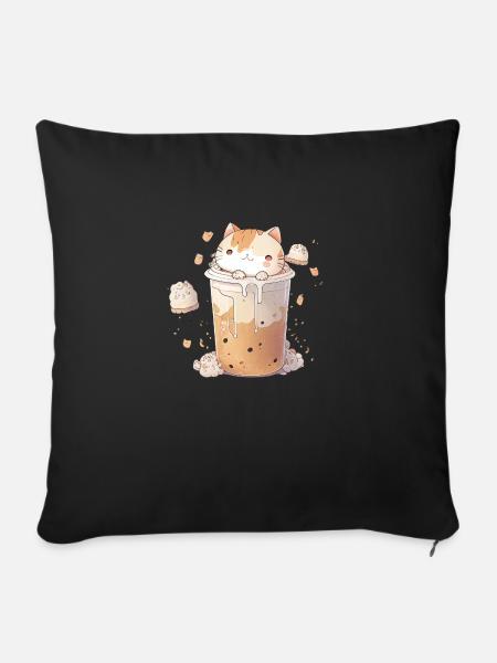 Katze Boba Bubble Tea Anime Kawaii Japanisch - Sofakissenbezug 45 x 45 cm - Schwarz