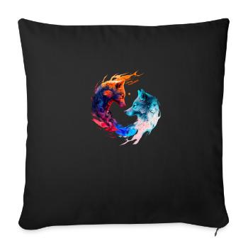Harmonie des loups / Loups Ying et Yang multicolores - Housse de coussin décorative 45 x 45 cm - noir - Devant