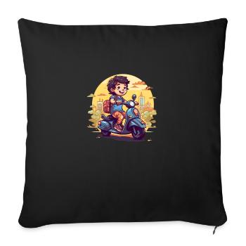Youth on the Move - Garçon avec scooter - Housse de coussin décorative 45 x 45 cm - noir - Devant