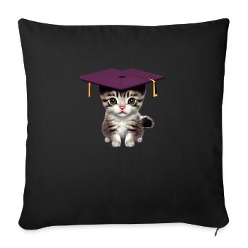 Bachelor Cat Studies Graduate School Leaving Certificate - Sofa pillowcase 17,3'' x 17,3'' (45 x 45 cm) - black - Front