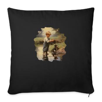 Boy fishing with dog gift - Sofa pillowcase 17,3'' x 17,3'' (45 x 45 cm) - black - Front