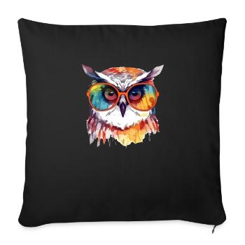Chouchou la chouette à lunettes - Housse de coussin décorative 45 x 45 cm - noir - Devant