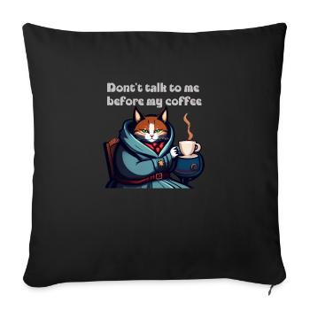 Drôle de chat et de café - Housse de coussin décorative 45 x 45 cm - noir - Devant