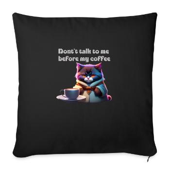 Drôle de chat et de café - Housse de coussin décorative 45 x 45 cm - noir - Devant