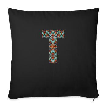 Letter T- boho design, Colorful monogram - Sofa pillowcase 17,3'' x 17,3'' (45 x 45 cm) - black - Front