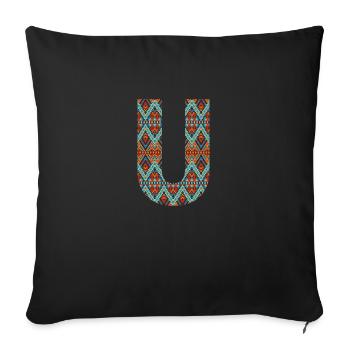 Lettre U- boho design, Monogramme coloré - Housse de coussin décorative 45 x 45 cm - noir - Devant