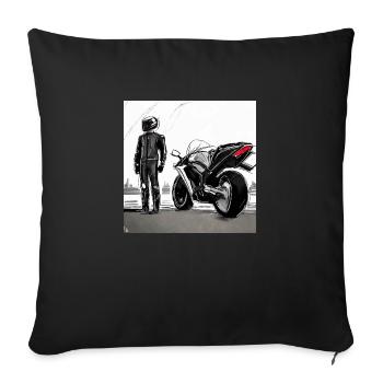 Dessin au crayon de moto - Housse de coussin décorative 45 x 45 cm - noir - Devant
