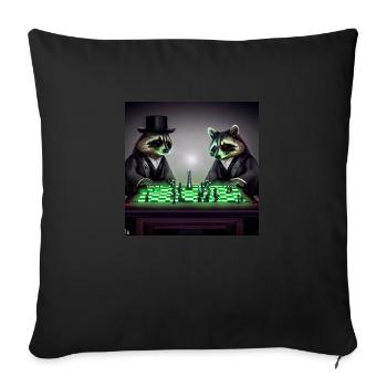 Deux ratons laveurs jouant aux échecs - Housse de coussin décorative 45 x 45 cm - noir - Devant
