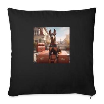 Doberman on vacation on a suitcase - Sofa pillowcase 17,3'' x 17,3'' (45 x 45 cm) - black - Front