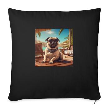 Mops mit Sonnenbrille im Urlaub am Strand - Sofakissenbezug 45 x 45 cm - Schwarz - Vorne