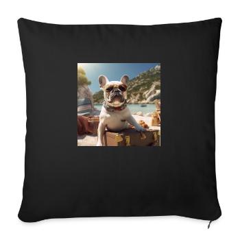 Bouledogue français portant des lunettes de soleil sur la plage - Housse de coussin décorative 45 x 45 cm - noir - Devant