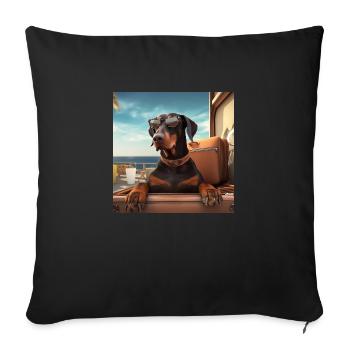 Doberman avec des lunettes de soleil dans ses bagages - Housse de coussin décorative 45 x 45 cm - noir - Devant