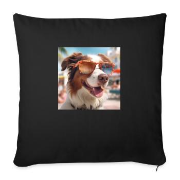 Berger australien portant des lunettes de soleil en vacances - Housse de coussin décorative 45 x 45 cm - noir - Devant