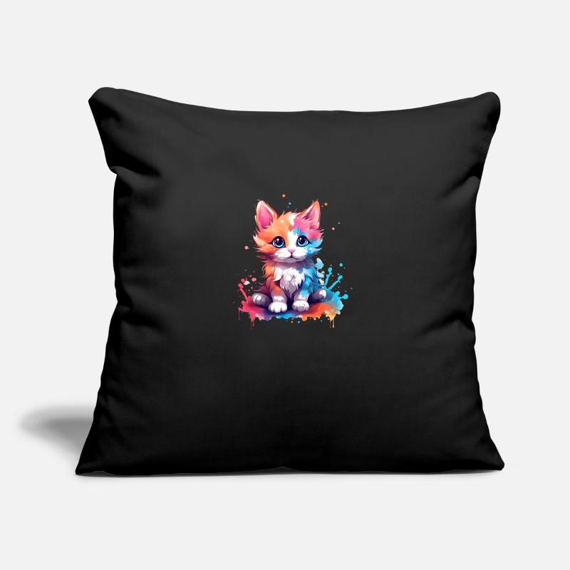 Mignon petit chat coloré avec éclaboussures de couleur Housse de coussin décorative 45 x 45 cm