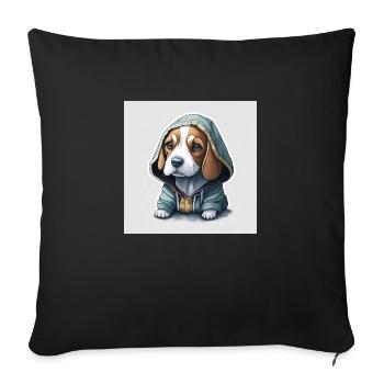 Beagle im Hoodie - Sofakissenbezug 45 x 45 cm - Schwarz - Vorne