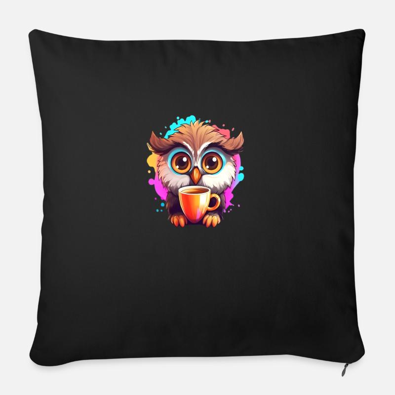 Niedliche Wachsame Eule | Nachtschwärmer Eule - Sofakissenbezug 45 x 45 cm - Schwarz