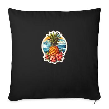 Pineapple Beach - Thé floral de vacances d’été - Housse de coussin décorative 45 x 45 cm - noir - Devant