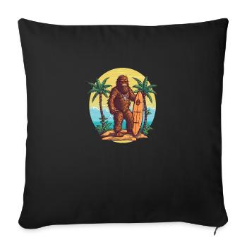 Bigfoot avec une planche de surf sur la plage d’Hawaï - Housse de coussin décorative 45 x 45 cm - noir - Devant