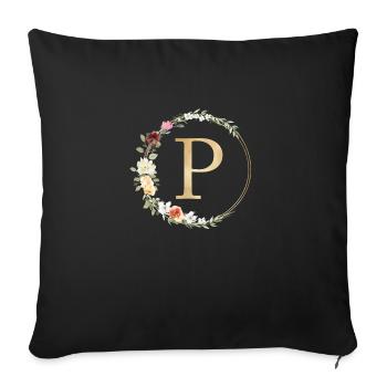 Customizable Monogram P Floral - Sofa pillowcase 17,3'' x 17,3'' (45 x 45 cm) - black - Front