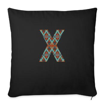 Letter X- boho design, Colorful monogram - Sofa pillowcase 17,3'' x 17,3'' (45 x 45 cm) - black - Front